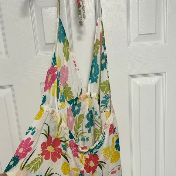 Kate Spade New York Tropical Floral Halter Maxi Dress cover up size Large - Picture 9 of 13